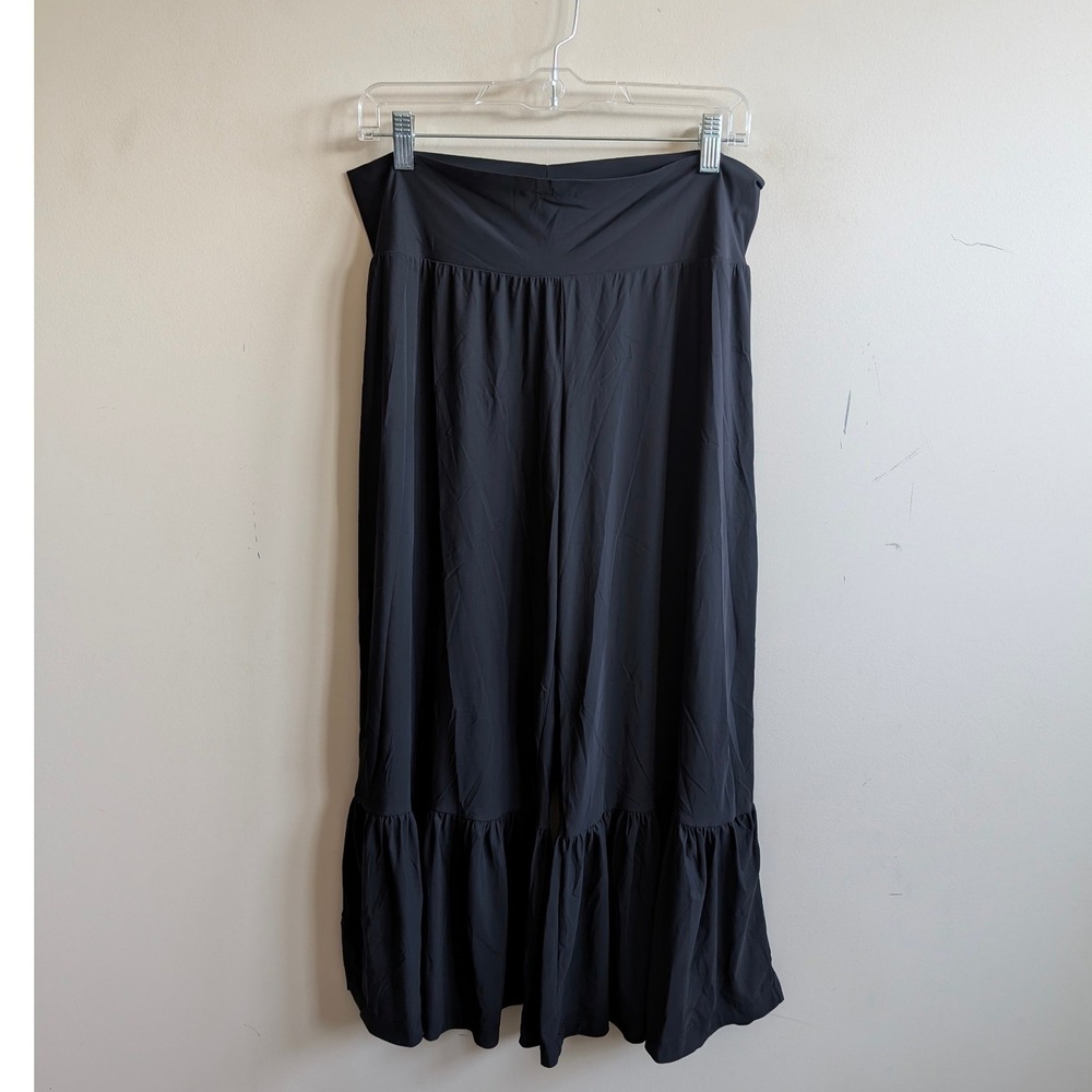 Bryn Walker Black Wide Leg Ruffle Hem Italian Fabric Pants Medium Made in USA